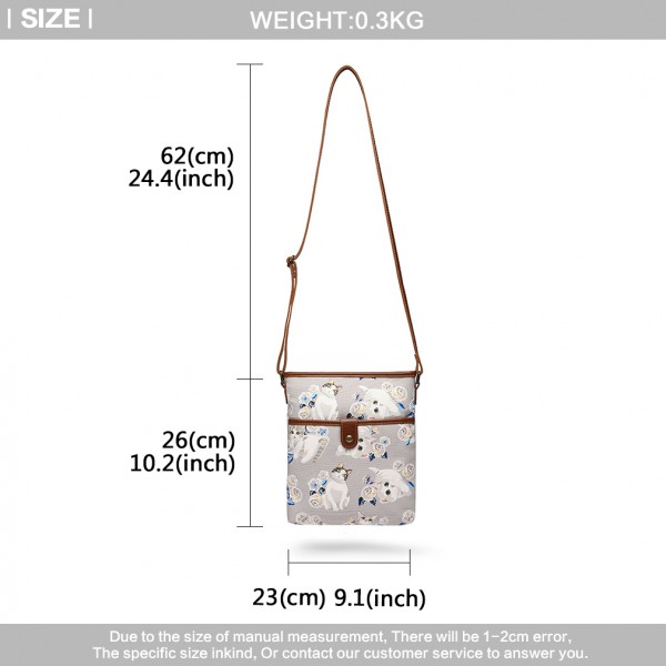 E6838-17CT - Miss Lulu Cat Print Nylon Pouch Cross Body Bag - Grey E6838-17CT - Miss Lulu Cat Print Nylon Pouch Cross Body Bag - Grey